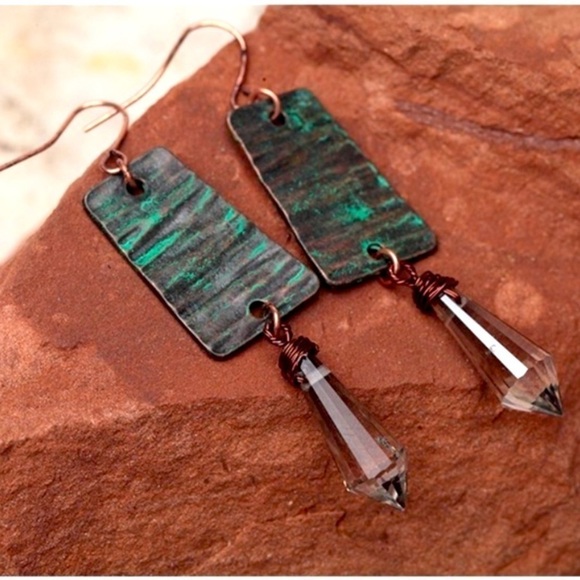 Fall Waterdrop Crystal Patina Earrings - Picture 1 of 7